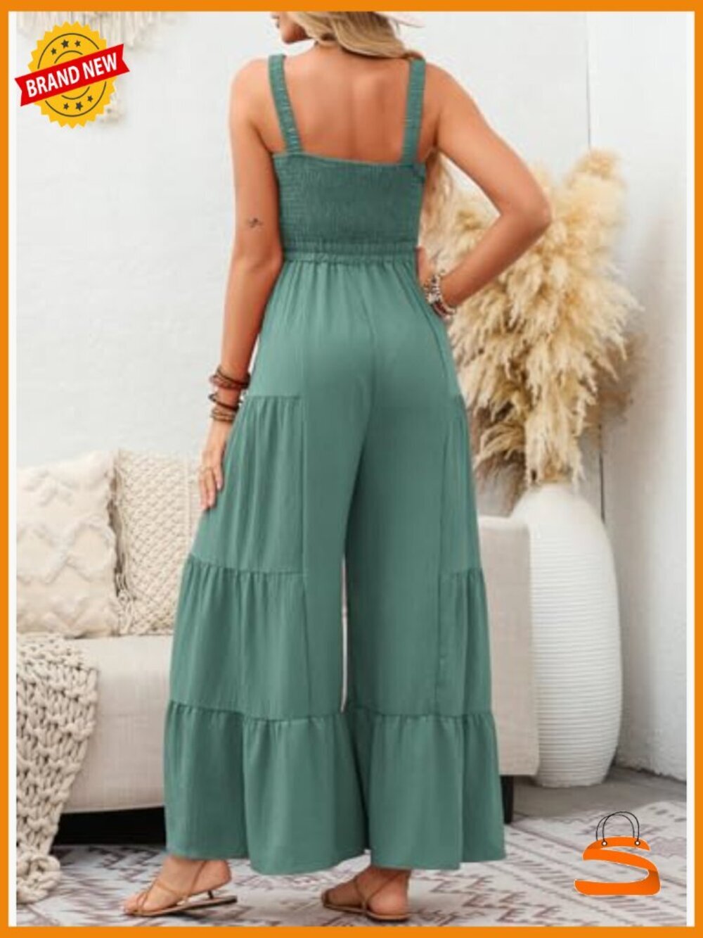 Sleeveless Ruffle Wide Leg Jumpsuit Flowy Romper Summer Casual Loose Fit - Picture 6 of 7